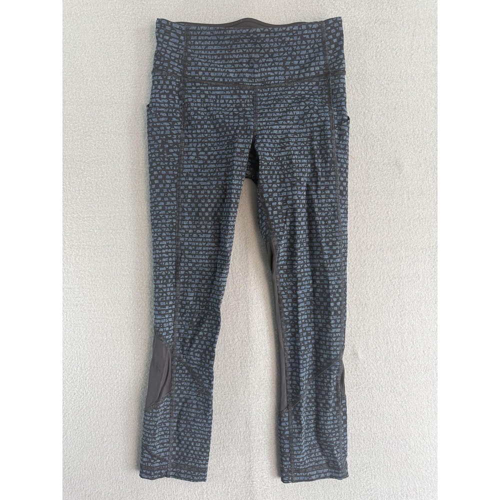 Lululemon Leggings Womens 2 Black Geometric Capri‎ Running Zip Pocket Athletic